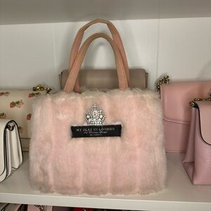 My Flat in London Pink Plush Tote with Leather Handles